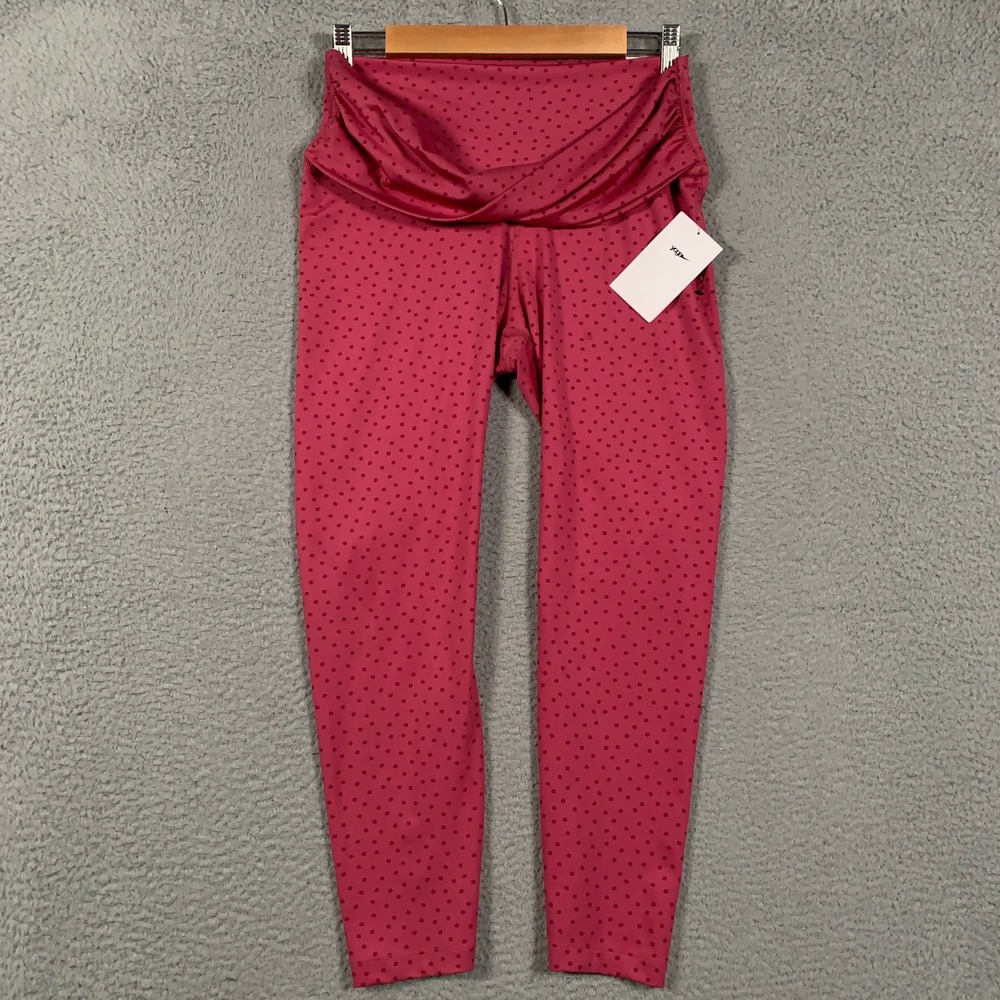 Nike Yoga Luxe 7/8 Leggings Womens Large Pink Polka Dot High Rise Wrap Waist New